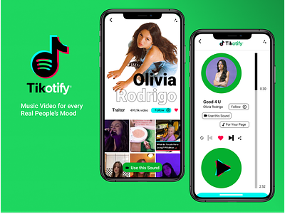 Tikotify (Tiktok x Spotify) Music Short Video Mobile App design mobile music olivia radio rodrigo spotify tikotify tiktok ui ux video