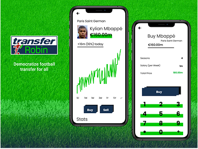 Transfer Robin - Robinhood x Transfermarkt ( Football Transfer ) app design football football manager mbappe mobile robinhood squawka stock transfer markt ui ux whoscored