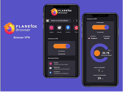 Flarefox Browser VPN - Firefox x Cloudflare app browser cloudflare design firefox mobile mozilla ui ux