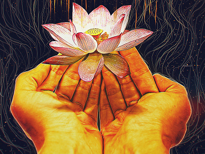 A Lotus Sprout art fire flower hand line love photoshop poster