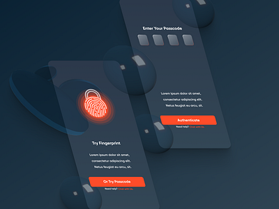 Authentication User Interface by Lunar Grid Studio 3d app authentication branding design fingerprint glassmorphism otp passcode pincode ui ux