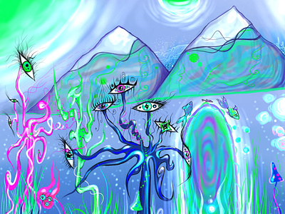 I will create an illustration in a psychedelic surrealistic styl