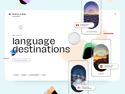 Doclass Academy app application colorful design different shapes education journey landig page language letter logo love positive travel type