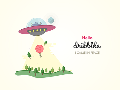 Hello Dribbble!! abduction debut dribbble e.t illustration invitation invite pink planet space ufo yellow