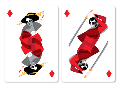 the Jack and the Queen of diamonds cards illustration poker vector