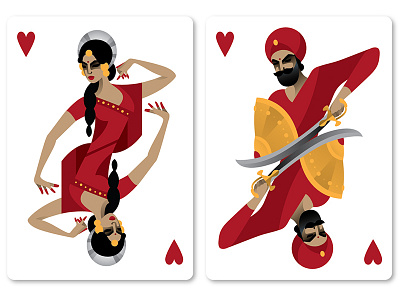 the Jack and the Queen of hearts cards illustration poker vector