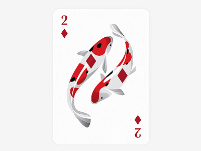 2 of diamonds art cards fish illustration red vector