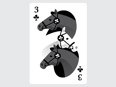 3 ♣ Clubs art cards horses illustration vector