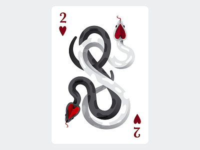 Two of hearts art cards illustration red snake vector