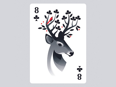 8 ♣ Clubs art bird black cards deer flower illustration red vector