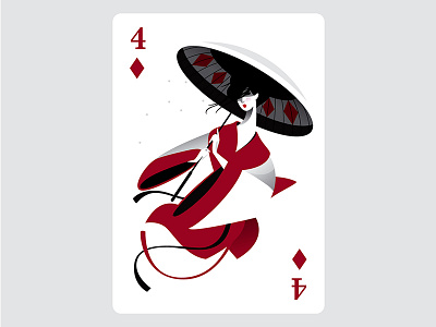 4 of diamonds art cards girl illustration red umbrella vector