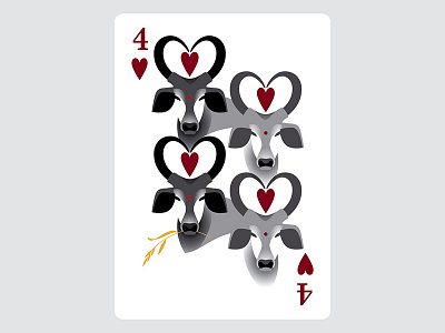 Four of hearts art cards cow illustration red vector