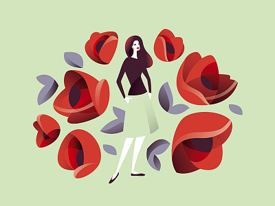 Greeting card for my friend's HB flower green illustration red vector woman