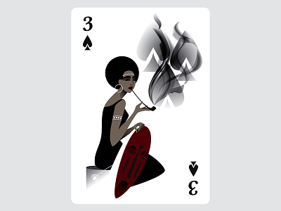 3 of spades africa art black cards illustration smoke woman