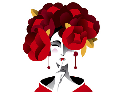 6 of diamonds art cards flower girl illustration red vector