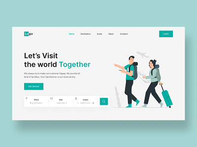 Travel Agency Header Concept 3d illustration adventure agency booking app clean destination hero header homepage hotel app landing page travel travel agency travel app travel booking travel landing page travel website travelling typography ui design website