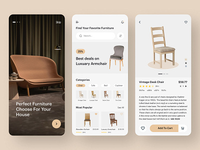 Furniture E-commerce App 3d app chair clean design ecommerce furniture furniture app ios minimal minimalist mobile product product design property shop store table ui ux