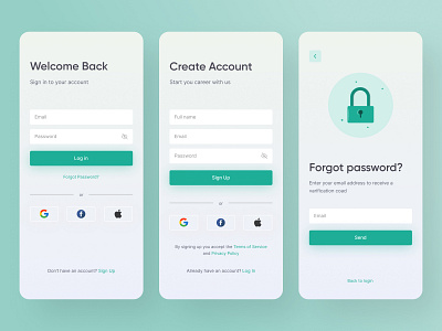 Login and Sign up Screens android app app design clean create account design forgot password ios login login screen mobile design mobile ui modern ui otp profile creation registration sign in signup ui design welcome