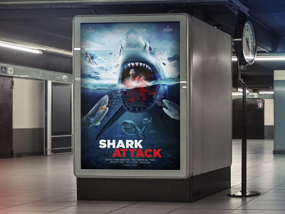 Movie Poster blood splash danger film poster great shark movie poster sea sea demon shark attack shark poster splashed surfing