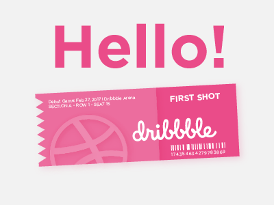 Dribbble Shot debut dribbble first shot follow game hello illustration invite pink ticket vector welcome