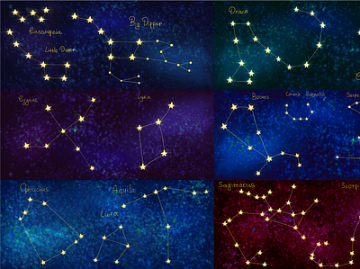 Constellations of Northern Hemisphere(at summer) astronomy constellation digital art digital landscape illustration map nature northern hemisphere procreate starry sky summer