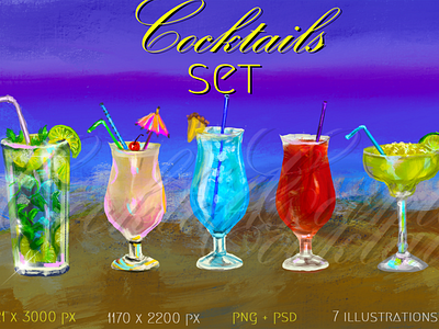 Cocktails set beach bundle cocktails digital art digital drawings drinks illustration procreate set summer