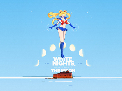 White nights baltic blue girl hero illustration moon sailor