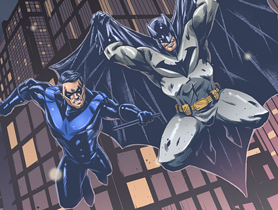 Batman and Nightwing batman comicart comicbooks comicbookstyle dc dccomics dcu digitalart nightwing robin superheroes