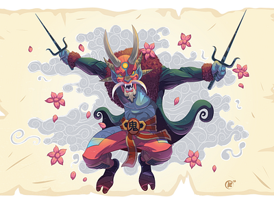 The Oni demon illustrator japanese oni sai samurai supernatural vector vectorart vectorartwork
