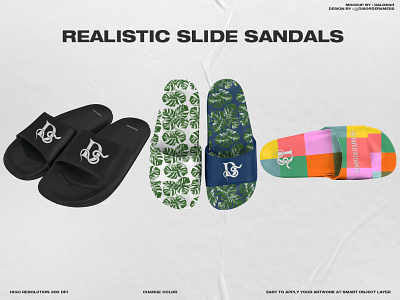 REALISTIC SLIDE SANDALS MOCKUP apparel mockup branding clothing mockup graphic design mockup product design sandals sandals mockup slide sandals template