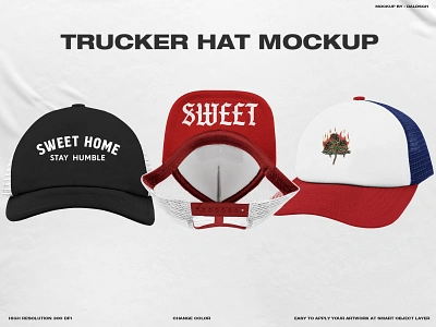 TRUCKER HAT MOCKUP apparel mockup branding cap mockup clothing mockup graphic design hat hat mockup mockup product design trucker hat mockup