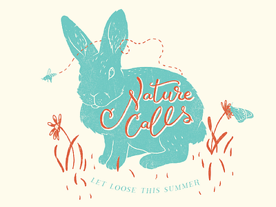 Nature Calls bee design hand illustration lettering nature rabbit typography