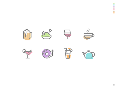Fun Icons for Place Tagging App app atdaa colored icons debut shot drinks food icons linear icons
