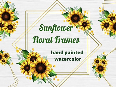 Watercolor sunflower floral frames illustration typography