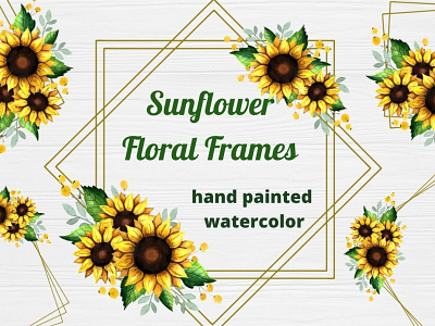 Watercolor sunflower floral frames