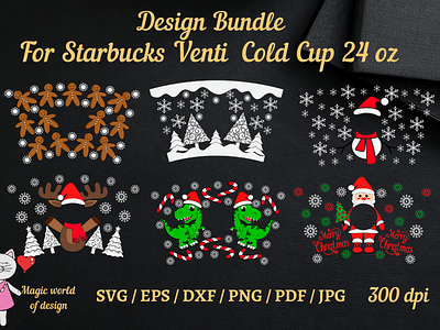 Christmas bundle full Wrap Svg for Starbucks cold cup 24 oz design illustration vector