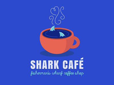 Shark Cafe Logo cafe coffee cup coffee shop drawing graphic heart illustration illustrator ocean shark vector