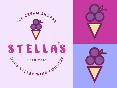 Stella's Ice Cream Logo branding dessert grapes graphic art ice cream icon illustration illustrator logo minimalist vector wine country