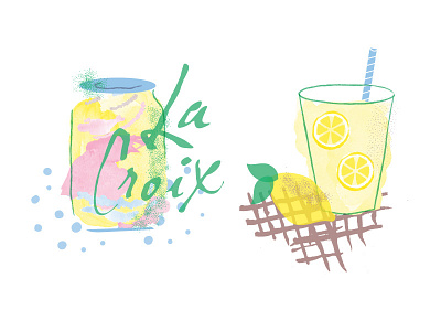 Fun Party Drink Illustrations beverage can digital art editorial graphic art graphic design illustration la croix lemonade lemons vector watercolor