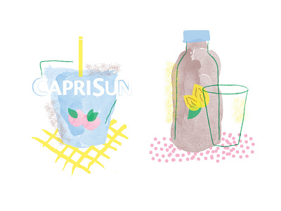 Fun Party Drink Illustrations almond milk beverage bottle capri sun chocolate milk digital art editorial graphic art graphic design illustration watercolor