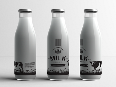 Milk Bottle Packaging beverage packaging bottle branding cow drink farm graphic design grass label design milk packaging retro