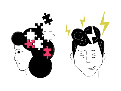 Concussion Symptoms character design digital art editorial editorial design forget headache illustration lightning man puzzle vector woman