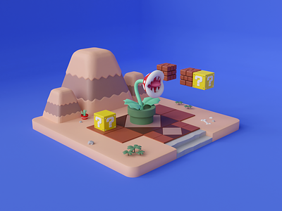 Mario Piranha Plant Desert Scene 3d blender game lowpoly