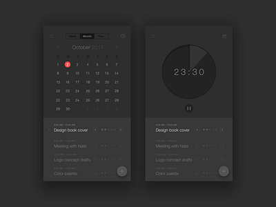 Daily UI :: 038 - Calendar bold calendar charcoal clock dark design minimal timer ui ux