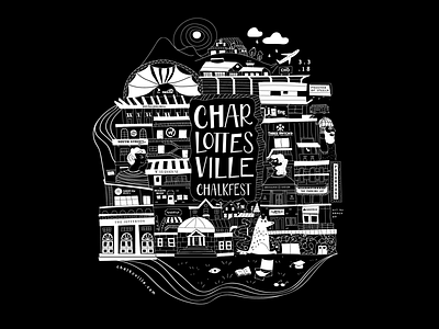 Charlottesville Chalkfest art black chalk charlottesville city city scape event graphic illustration poster tshirt white