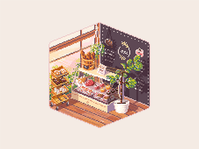 Early morning in the bakery animation game art graphic illustration interior isometric isometric art pixel pixel art