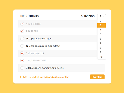 Ingredients List checklist cooking food ingredients list recipe servings shopping steps