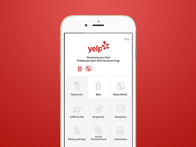 Yelp Personalization Concept category food icons interface personalize redesign restaurant ui yelp