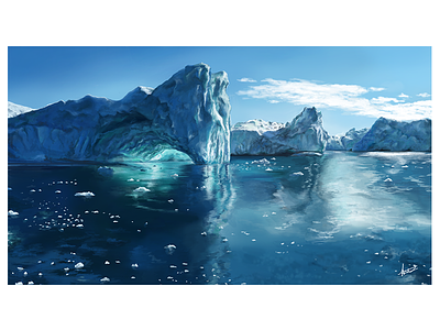 Icebergs in a Digital Painting arctic clouds digital ice iceberg landscape ocean painting realism realistic tablet water