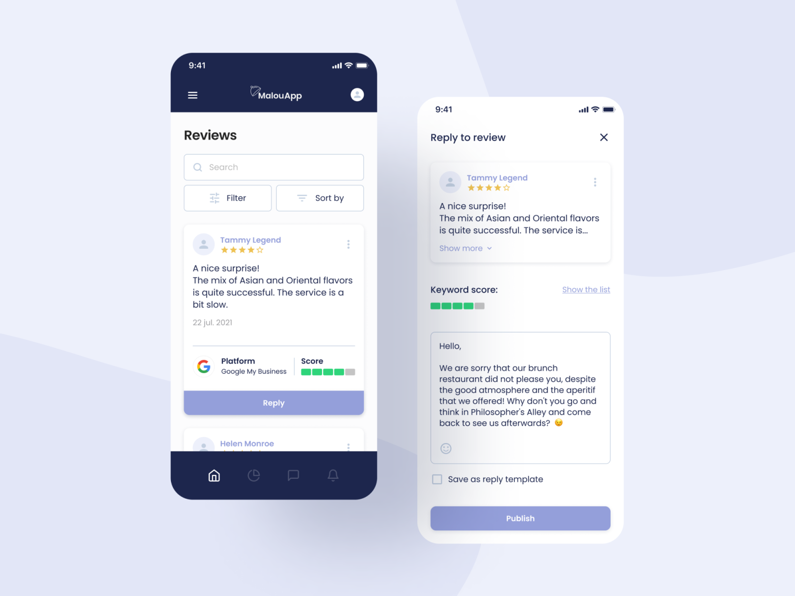 Rating & Review feature | App UI by Nawelle Alouani on Dribbble